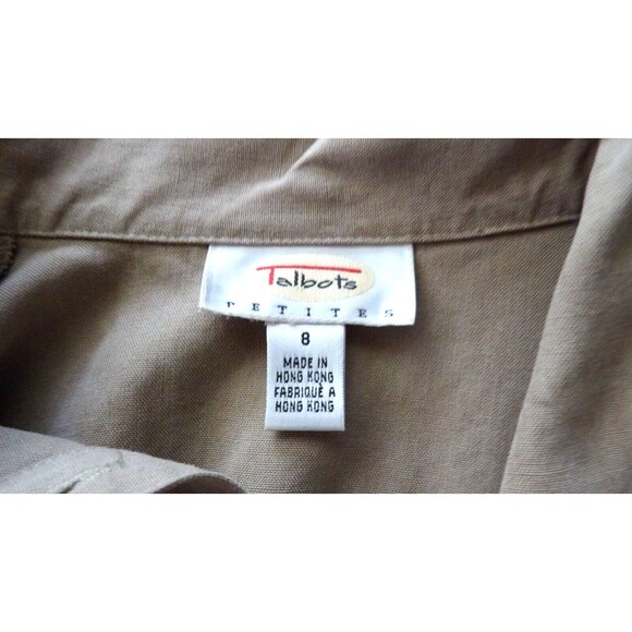 Talbots Petites Size 8 Linen Blend Tan Shift Dress Button Dress Safari Collared - Picture 8 of 13